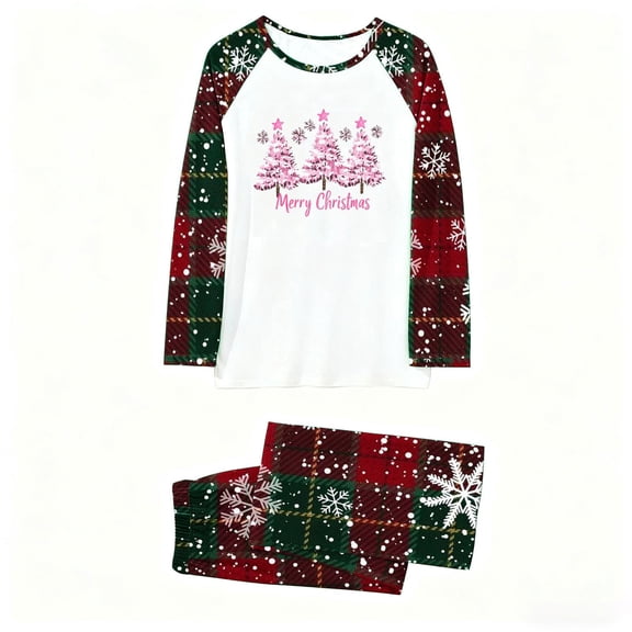 Wowcloth Woman's Homewear Pajamas Set, Long Sleeve and Pants with Print Design, Comfortable Two-Piece Loungewear for Cozy Family Christmas