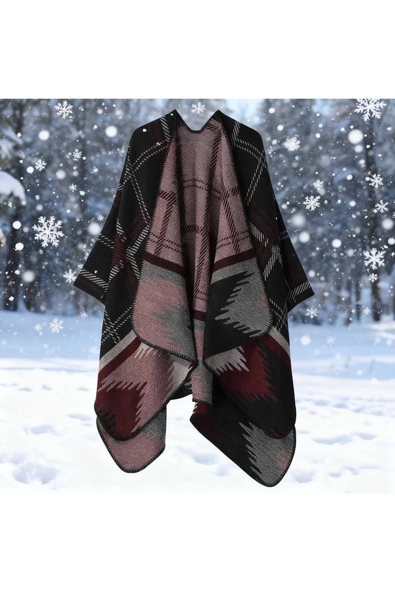 Woman's Knit Shawl, Stylish Solid Color with Slit Design, Warm Casual Outerwear for Daily Use and Layering