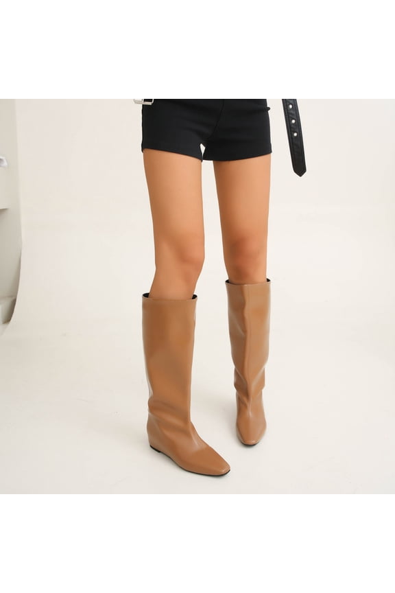 Woman's Low-Heel Solid Mid-Calf Boots, Comfortable Lift Design with Warm Lining, Autumn-Winter Casual Footwear for Daily Wear and Seasonal Outfits