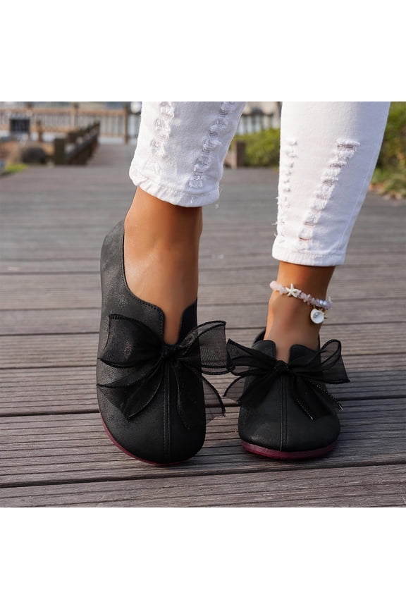 Woman's Mary Jane Flats, Fashionable Retro Round-Toe Design with Bow Decorations, Comfortable Soft-Sole Casual Shoes for Everyday and Versatile Outfits