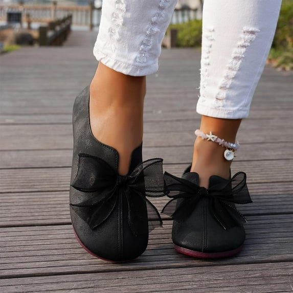 Wowcloth Woman's Mary Jane Flats, Fashionable Retro Round-Toe Design with Bow Decorations, Comfortable Soft-Sole Casual Shoes for Everyday and Versatile Outfits