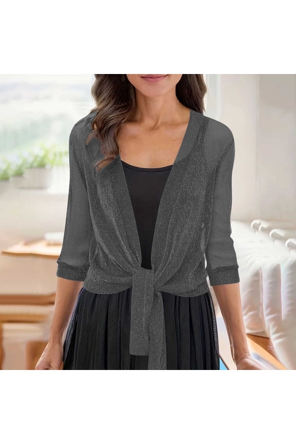 Woman's Mesh Cardigan, Lightweight Breathable Fabric with Front Tie Closure, Comfortable Open Design for Everyday Wear