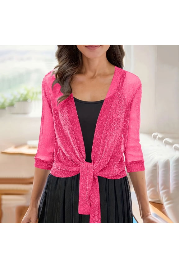 Woman's Mesh Cardigan, Lightweight Breathable Fabric with Front Tie Closure, Comfortable Open Design for Everyday Wear
