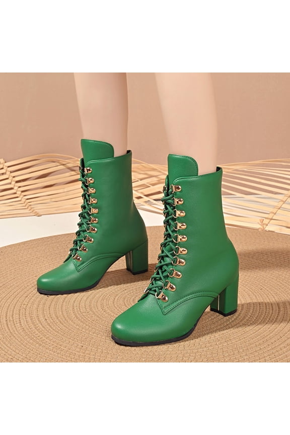 Woman's Motorcycle Boots, Versatile British-Inspired Solid Color with Chunky Heel, Comfortable Lifting Ankle-Length Boots for Fall Winter Season