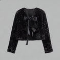 thumbnail image 1 of Wowcloth Woman's Sequin and Bow Decorated Blazer, Round Neck Long Sleeve Cropped Jacket for Party and Casual Wear, 1 of 7