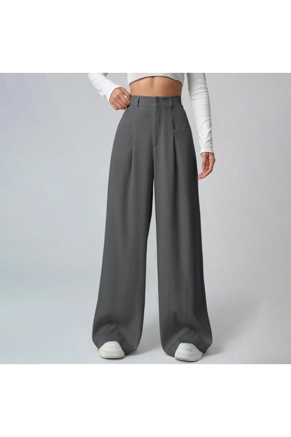 Woman's Solid-Colored Suit Pants, Straight-Leg with Functional Pockets, Timeless Classic Design for Office and Formal Wear