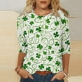 thumbnail image 1 of Wowcloth Woman's St. Patrick's Day Print T-shirt, Round Neck Three-Quarter Sleeves Loose Fit, Casual Top for Festive and Everyday Wear, 1 of 5