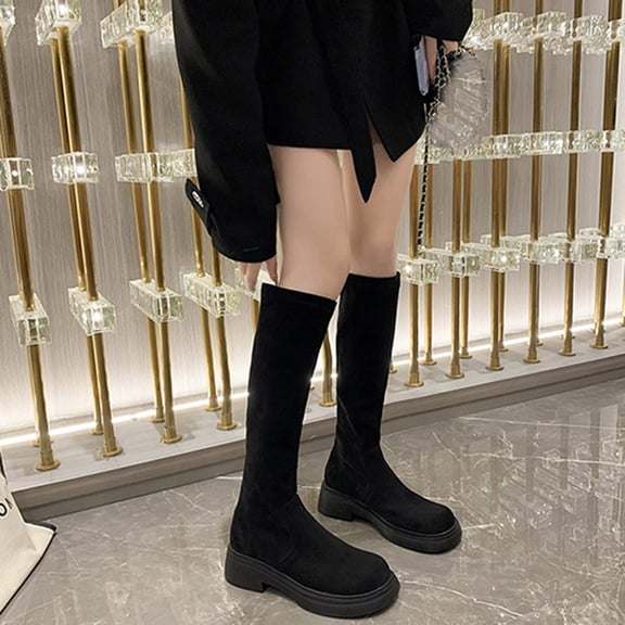 Wowcloth Woman's Suede Slimming Boots, Stretch Fit with Low Heel & Stylish Design, Comfortable Height Increase Autumn Winter Boots for Daily Wear and Fashion Outfits