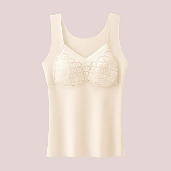 Wowcloth Woman's Thermal Solid Color Tank Top, Seamless Built-in Bra Undershirt with Fleece-Lining for Warmth, All-in-One Layering Base Layer in Cold Weather