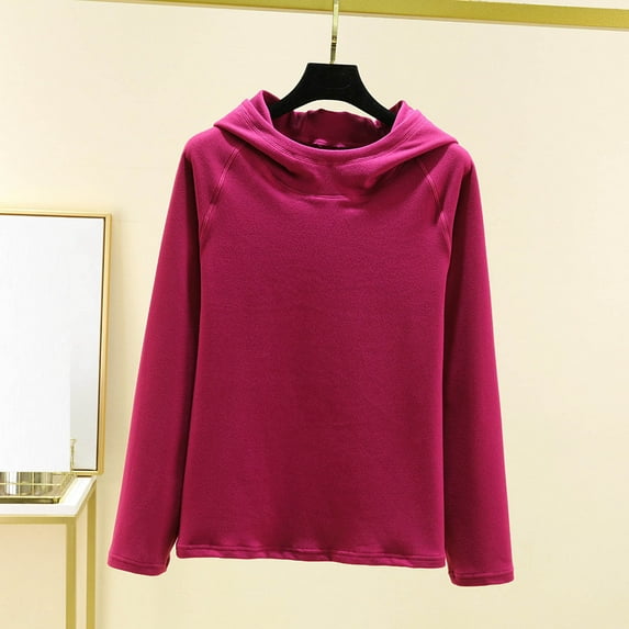 Wowcloth Woman's Thermal Underwear, Polyester-Spandex Blend Solid Color, Hooded Long Sleeve Base Layer for Homewear and Sleepwear