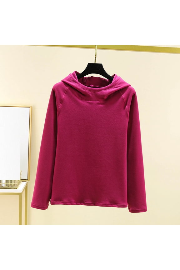 Woman's Thermal Underwear, Polyester-Spandex Blend Solid Color, Hooded Long Sleeve Base Layer for Homewear and Sleepwear