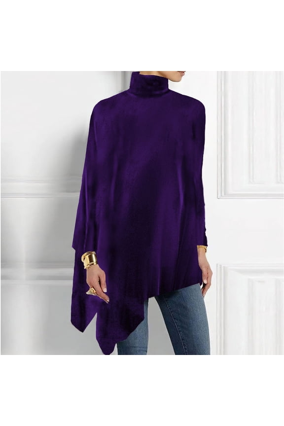 Woman's Velvet Blouse, Solid Color High Neck Long Sleeve, Elegant and Soft, for Fashion and Daily Wear