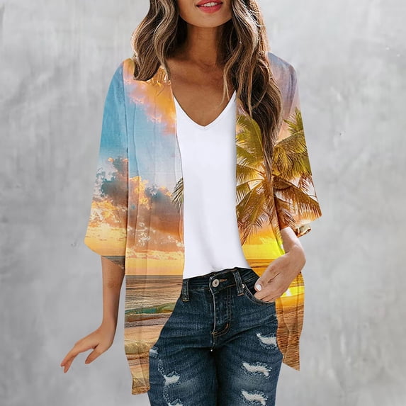 Wowcloth Woman's Vintage Print Cardigan, Long Sleeve for Spring Summer Autumn Casual Daily Wear