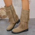 thumbnail image 1 of Wowcloth Woman's Western Boots, Fashion Casual Winter Design with Solid Color Vintage Style, Versatile Fringed Mid-Calf Mid-Heel Tall Shaft for Daily Wear and Country Outfits, 1 of 9