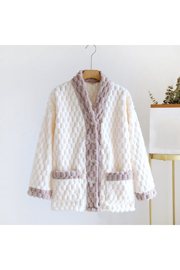 Woman's Winter Cardigan, Plush Fleece-Lined with Thickened Warmth, Long Sleeve Relaxed Fit Cozy Homewear for Lounge and Casual Comfort
