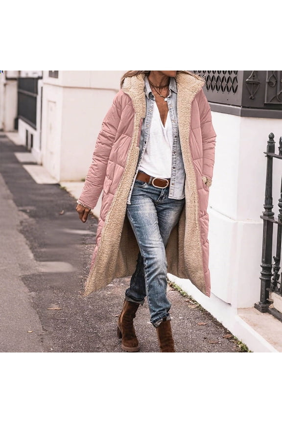 Woman's Winter Cotton Coat, Solid Color Casual Relaxed Fit with Pockets and Zipper, Reversible Long-Length Warmth for Daily Wear and Winter Outdoor