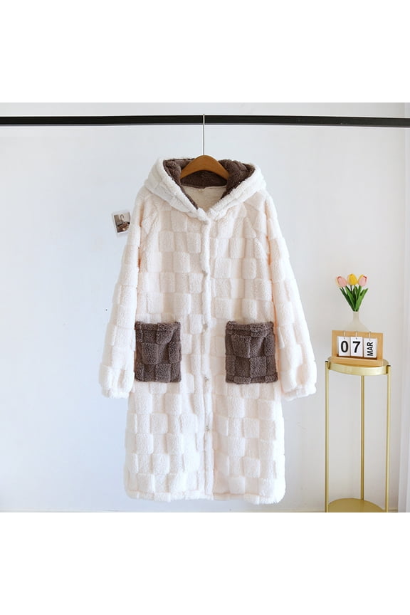 Woman's Winter Robe, Long-Length Plush Fleece with Hood, Cozy Home Lounge Wear for Cold Weather and Relaxation