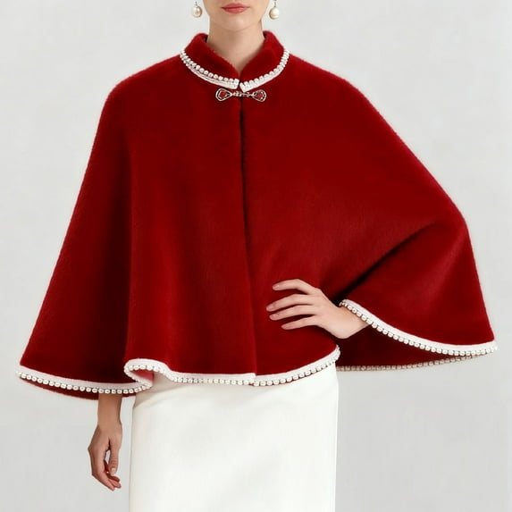 Wowcloth Women Coat, Solid Color Plush Loose, Thickened Warm Winter Mid-Length Cape Cardigan