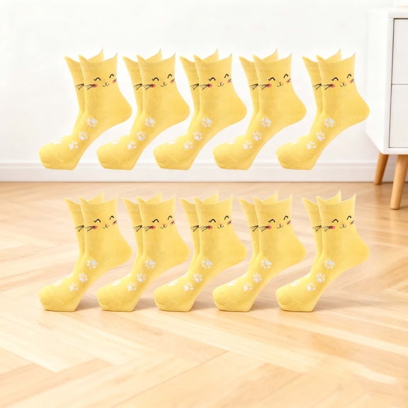 Wowcloth Women Mid-Calf Cotton Socks, Fashion Cartoon Cat Design, Breathable Warm Winter Knitted Socks