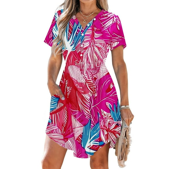 Wowcloth Women Summer Casual Midi Dresses Short Sleeve V Neck Drawstring Knee Length T Shirt Dress with Pocket