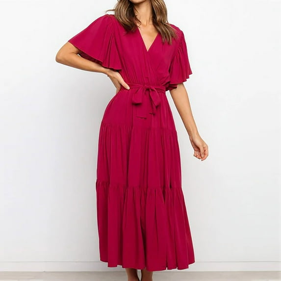 Wowcloth Women Summer Long Sundress Crewneck Short Sleeve Maxi Dress 2025 Casual Loose Beach Dress