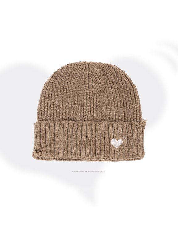 Women Winter Fashion Knit Beanie, Hollow Heart Design, Soft Warm Cozy Oversized, Solid Color Stackable Knit Cap for Cold Weather