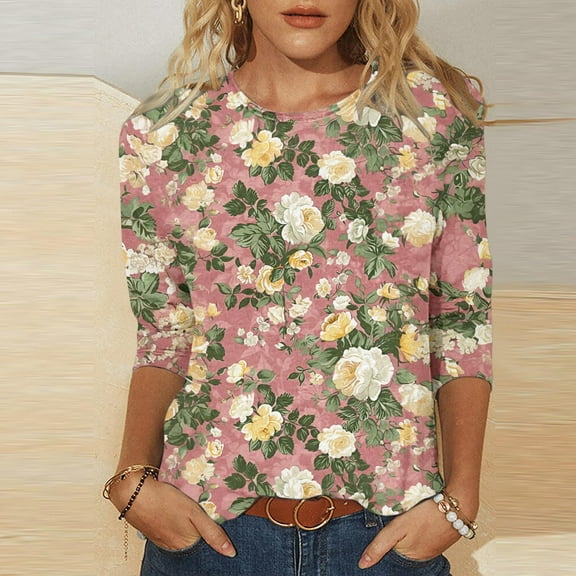 Wowcloth Women's 2025 Spring/autumn Round Neck 3/4 Sleeve Loose Casual Top