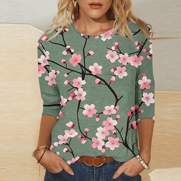 Wowcloth Women's 2025 Spring/autumn Round Neck 3/4 Sleeve Loose Casual Top