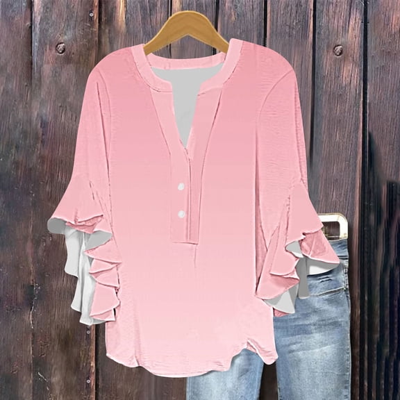 Wowcloth Women's 3/4 Lace Sleeve V - neck Button Casual Print Loose Top