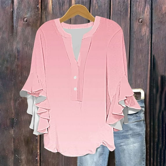 Wowcloth Women's 3/4 Lace Sleeve V - neck Button Casual Print Loose Top