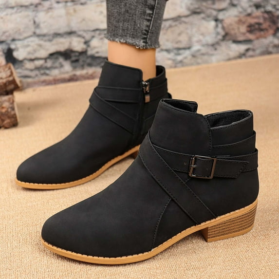 Wowcloth Women's Ankle Boots – Fashion Casual New Style with Solid Color, Pointed Toe, Side Zipper and Chunky Low Heel for Everyday Wear
