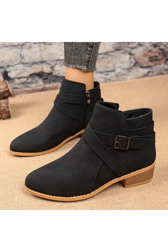 Women's Ankle Boots – Fashion Casual New Style with Solid Color, Pointed Toe, Side Zipper and Chunky Low Heel for Everyday Wear