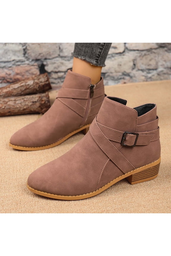 Women's Ankle Boots – Fashion Casual New Style with Solid Color, Pointed Toe, Side Zipper and Chunky Low Heel for Everyday Wear