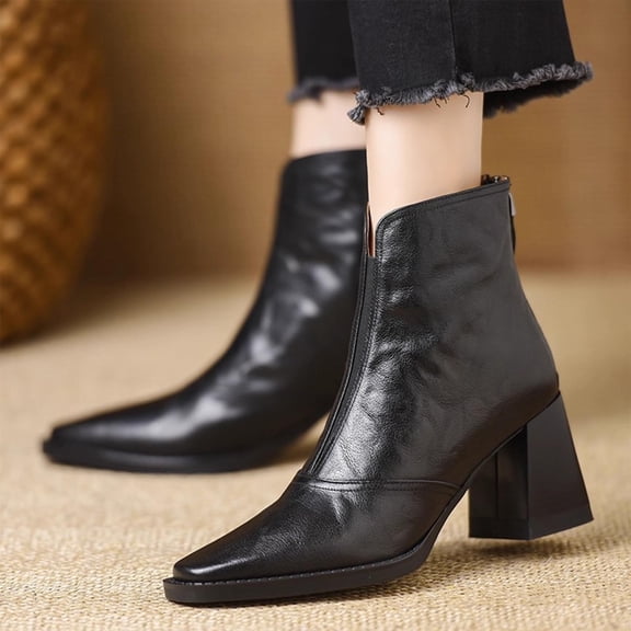 Wowcloth Women's Ankle Boots - Fashion Casual Winter Comfort Solid Color Pointed Toe with Chunky High Heel for Daily Wear