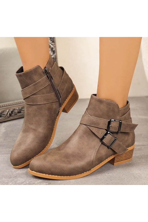 Women's Ankle Boots – Pointed Toe Side Zipper Design with Chunky Low Heel and Solid Color, Ideal for Casual Fashion Wear