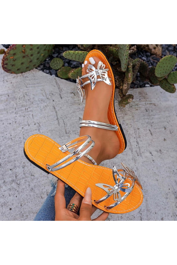 Women's Beach Sandals – Fashionable Casual Rhinestone Decor Comfortable Flat Slip-On for Spring Summer Classic Shape Outdoor Slides,Plus Size