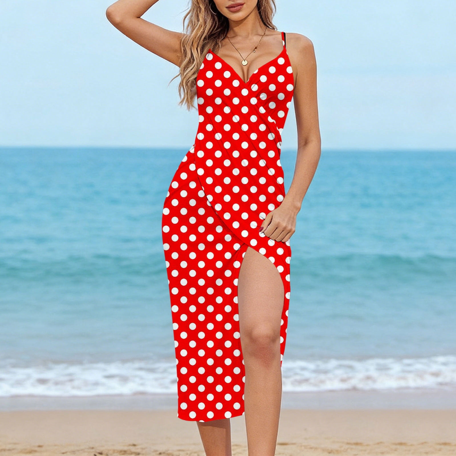 Wowcloth Women's Beach Wrap Dress, Solid Color with Ribbon Tie, Lightweight Sheer Cover-up for Beach and Casual Wear, Size: Small, Red