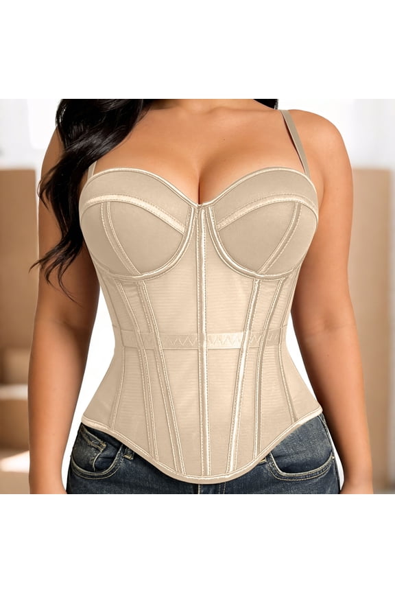 Women's Boned Bustier Shapewear, Waist Shaping Slimming with Mesh Straps and Padded Cups for Outerwear and Daily Use