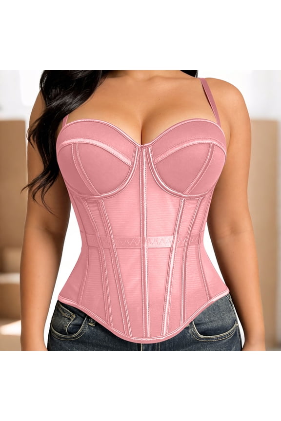 Women's Boned Bustier Shapewear, Waist Shaping Slimming with Mesh Straps and Padded Cups for Outerwear and Daily Use