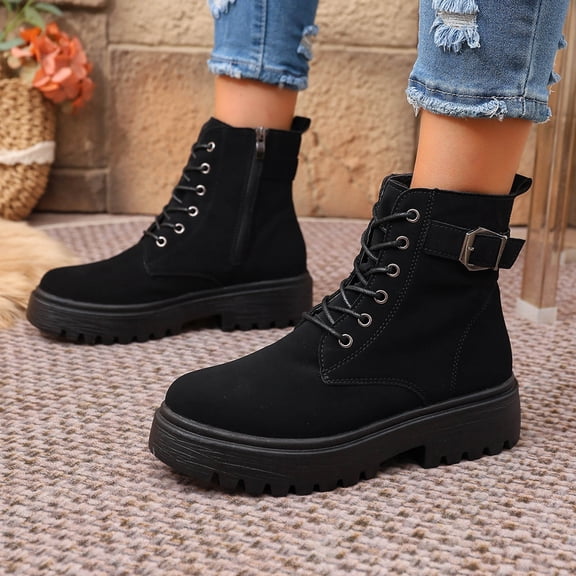 Wowcloth Women's Boots – Fashion Multi-functional Side Zipper Round Toe Platform Sole with Buckle for Casual Lifestyle Wear