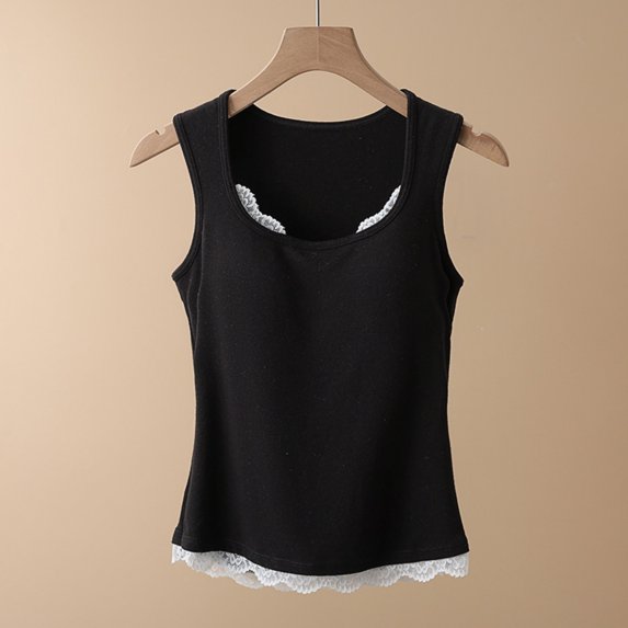 Wowcloth Women's Camisole Top with Built-in Bra, Lightweight Breathable Lace Trimmed, Sleeveless Summer Sleepwear for Lounge and Daily Wear