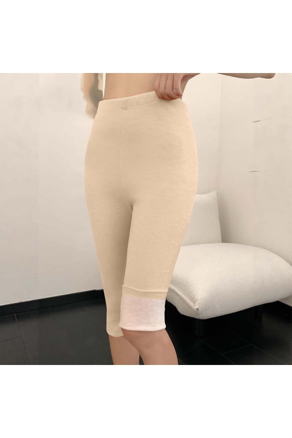Women's Capri Leggings, High-Waist Stretch Brushed Fleece, Warm Solid Color for Daily Wear and Yoga