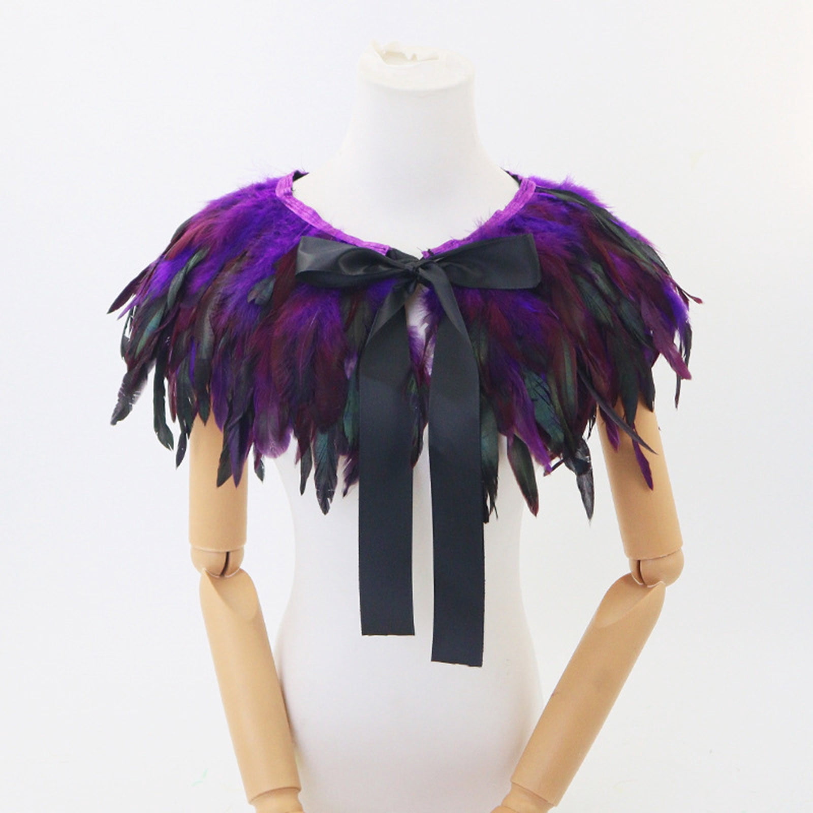 Women\'s Purple Natural Feather Shawl Cape Cape-Capes-Cashmere Cape-Cashmere Cape with Fur Trim-Fur  main image 4