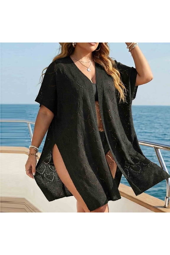 Women's Casual Beach Cover-Up with Heart Jacquard, Solid Color Loose Fit for Sun Protection and Daily Use
