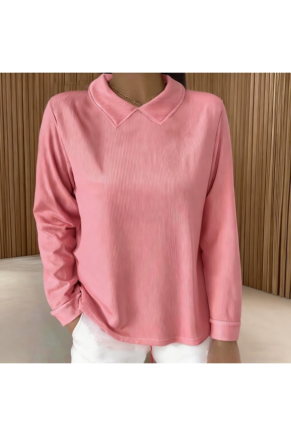 Women's Casual Blouse with Collar, Loose Fit Long Sleeve Solid Color for Autumn and Winter Seasons, Ideal for Travel and Daily Use