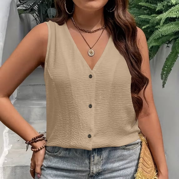 Wowcloth Women's Casual Button-Up Top, Solid Color for Spring and Summer Daily Wear
