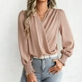 thumbnail image 1 of Wowcloth Women's Casual Fashion Solid Color V-Neck Chiffon Blouse with Lantern Sleeves for Daily Wear and Office, 1 of 9