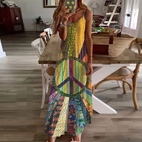 Wowcloth Women's Casual Floral Printed Sleeveless Dress for Women V Neck Flowy Party Midi Dresses