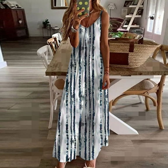 Wowcloth Women's Casual Floral Printed Sleeveless Dress for Women V Neck Flowy Party Midi Dresses