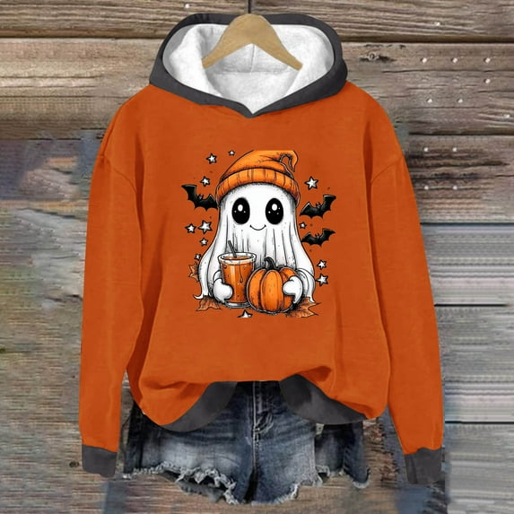 Wowcloth Women's Casual Halloween Print Oversized Hooded Sweatshirt - Long Sleeve Loose Fit Pullover for Streetwear & Seasonal Festive Outfits